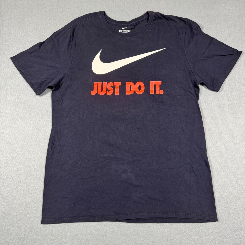 Nike Mens Just Do It Swoosh Graphic T-Shirt Gray Red‎ Large
